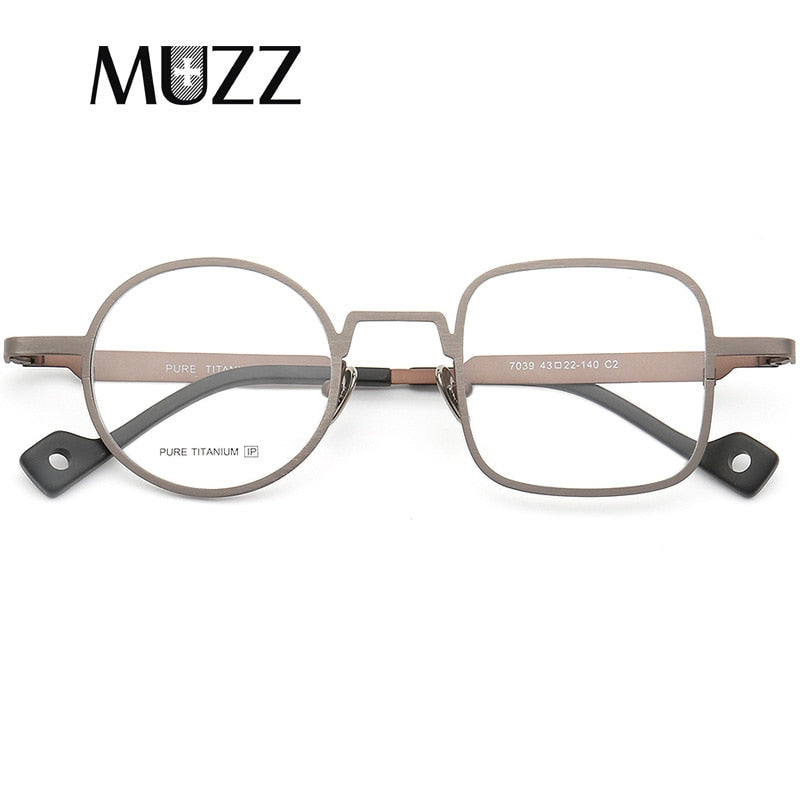 Muzz Men's Full Rim Square Round Asymmetrical Titanium Frame Eyeglasses T7039 Full Rim Muzz C2  