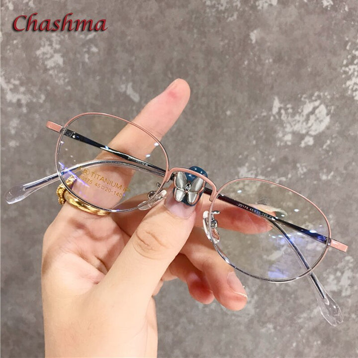 Chashma Ochki Unisex Full Rim Small Round Titanium Eyeglasses 20175 Full Rim Chashma Ochki Silver Pink  