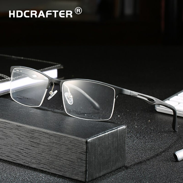 Hdcrafter Men's Semi Rim Aluminum Square Frame Eyeglasses P6323 Semi Rim Hdcrafter Eyeglasses   