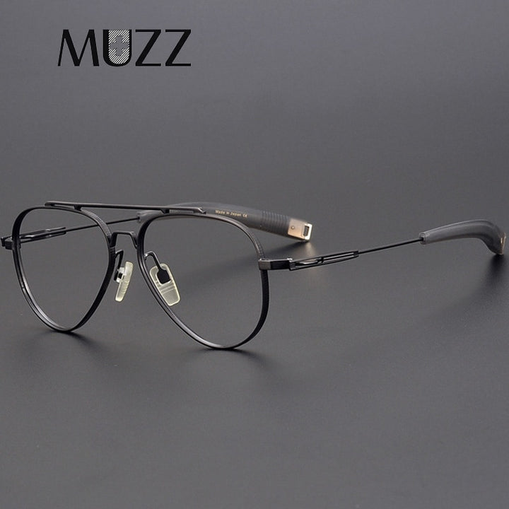 Muzz Men's Full Rim Round Double Bridge Brushed Titanium Frame Eyeglasses 108 Full Rim Muzz   