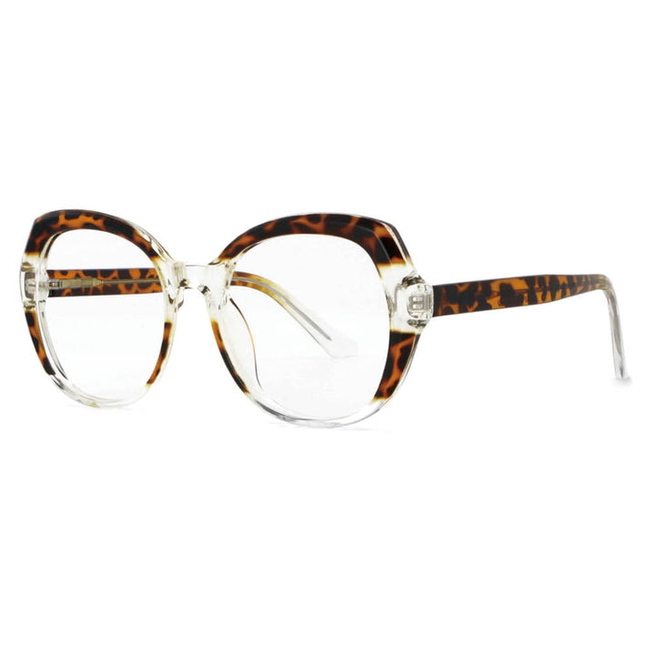 CCSpace Women's Full Rim Round Tr 90 Titanium Frame Eyeglasses 53701 Full Rim CCspace leopard  