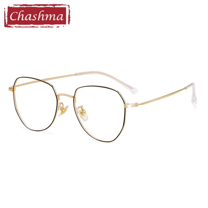 Chashma Ottica Unisex Full Rim Irregular Round Titanium Eyeglasses 8009 Full Rim Chashma Ottica Black with Gold  