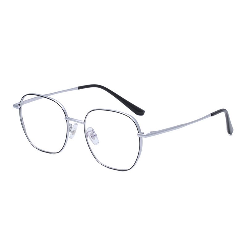 Hotony Unisex Full Rim Polygonal Round Titanium Frame Eyeglasses 1119 Full Rim Hotony Black Silver  