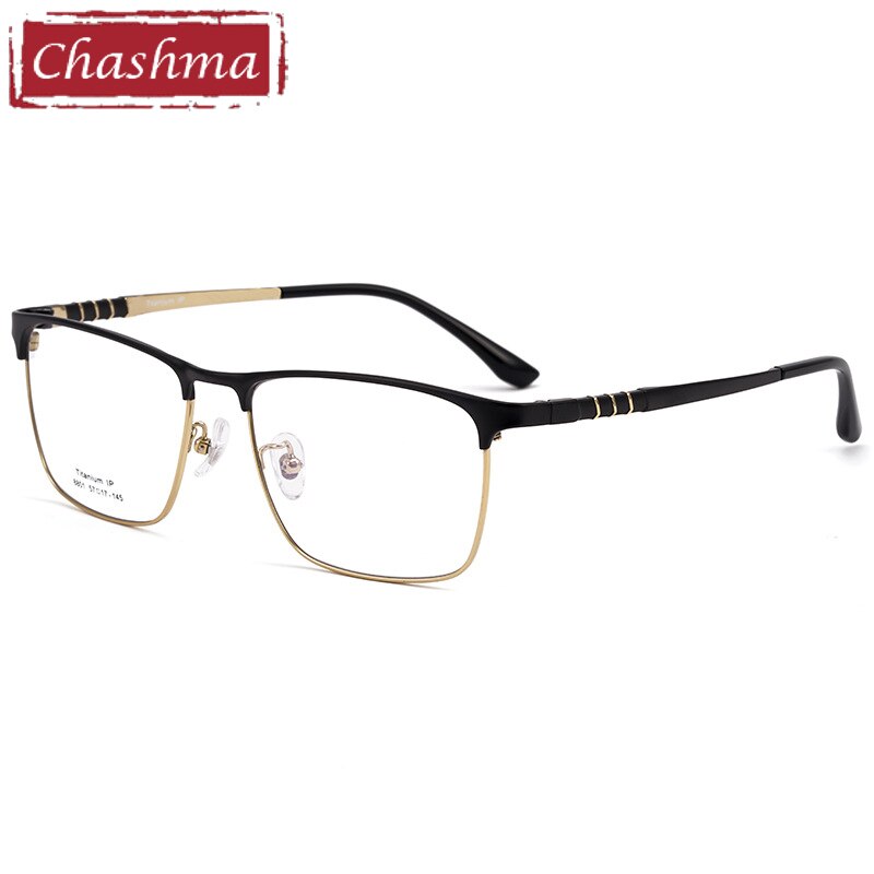 Chashma Ottica Men's Full Rim Square Titanium Eyeglasses 8801 Full Rim Chashma Ottica Black Gold  