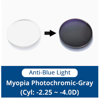 Ralferty 1.56 Single Vision Photochromic Grey Myopic Lenses Anti-Blue Cyl -2.25~-4.0 D Lenses Ralferty Lenses   