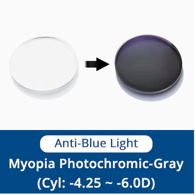 Ralferty 1.56 Single Vision Photochromic Grey Myopic Lenses Anti-Blue Cyl -4.25~-6.0 Lenses Ralferty Lenses   