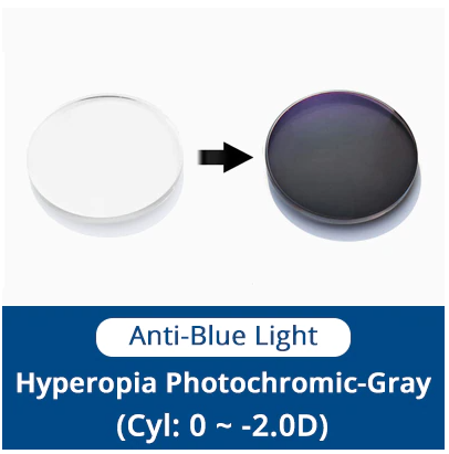Ralferty 1.56 Single Vision Photochromic Grey Hyperopic Lenses Anti-Blue Cyl 0~-2.0 D Lenses Ralferty Lenses   