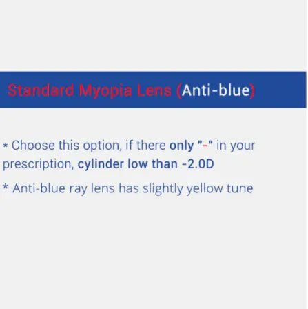 Ralferty 1.67 Single Vision Anti-Blue Lenses Color Clear.