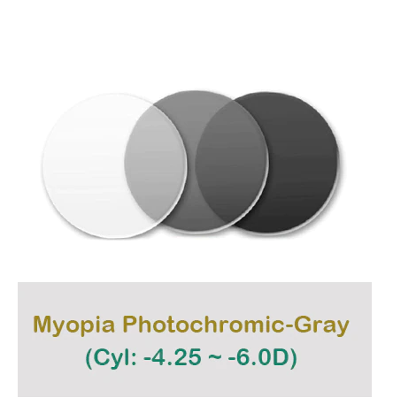 Ralferty 1.56 Single Vision Chameleon Photochromic Grey Myopic Lenses Cyl -4.25~-6.0 D Lenses Ralferty Lenses   