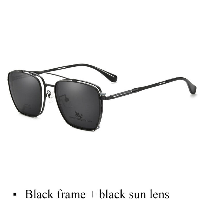 Bclear Men's Full Rim Square Alloy Frame Eyeglasses Clip On Polarized Sunglasses Zt95001 Sunglasses Bclear Black  