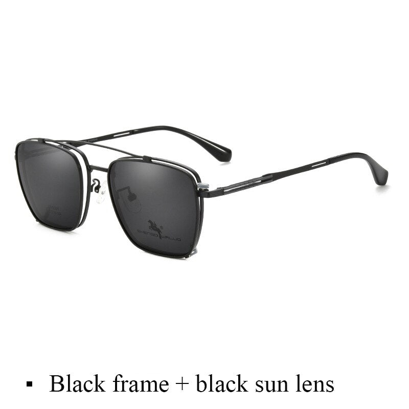 Bclear Men's Full Rim Square Alloy Frame Eyeglasses Clip On Polarized Sunglasses Zt95001 Full Rim Bclear Black  