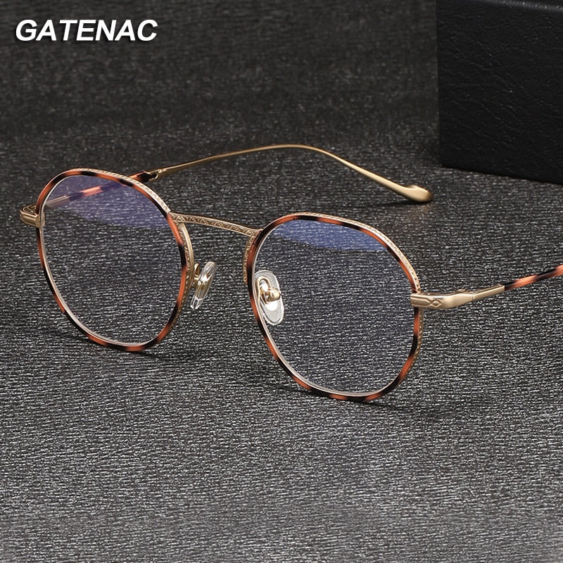 Gatenac Unisex Full Rim Round Titanium Eyeglasses Gxyj1049 Full Rim Gatenac   