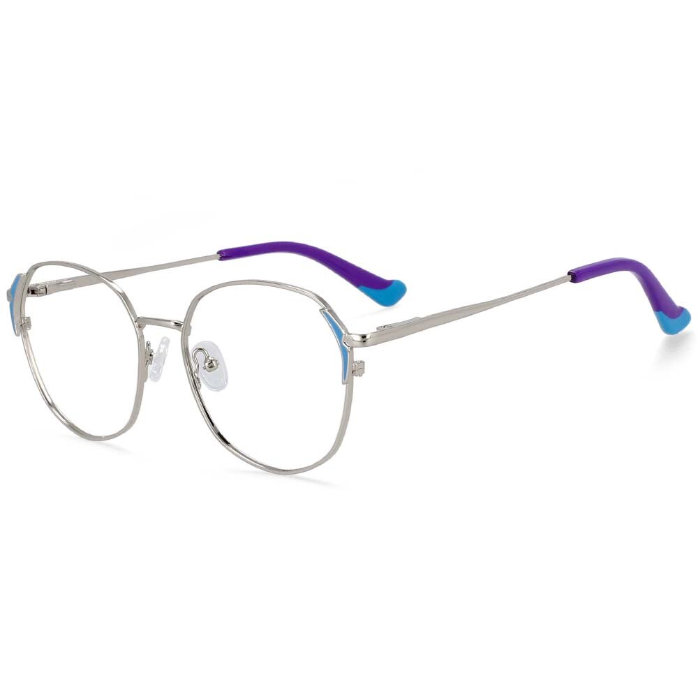 CCSpace Women's Full Rim Round Oval Alloy Frame Eyeglasses 54318 Full Rim CCspace China C2silver-blue 