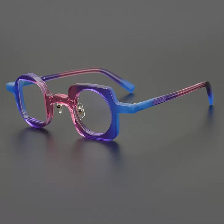 Gatenac Unisex Full Rim Small Square Round Acetate Eyeglasses Gxyj977 Full Rim Gatenac Pink Blue  