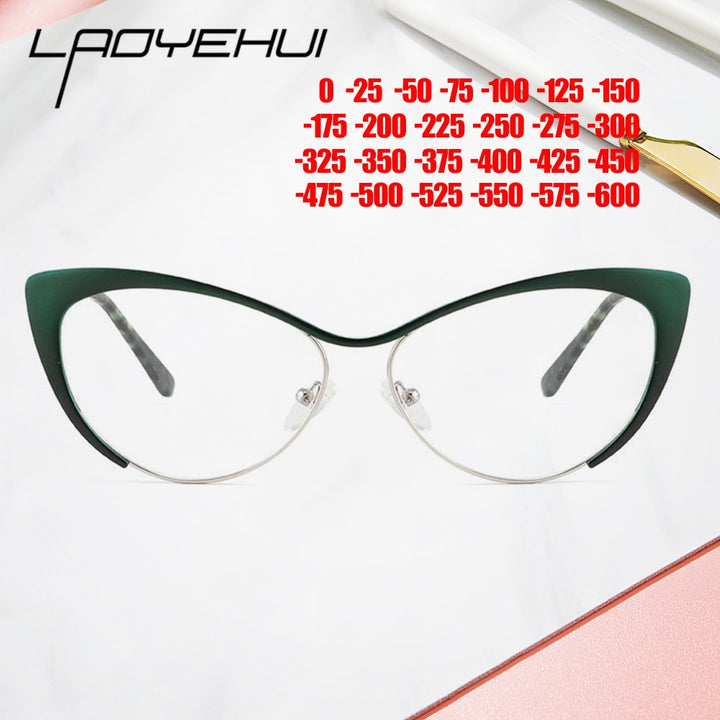 Laoyehui Women's Full Rim Gold Cat Eye Alloy Myopic Reading Glasses Anti-Blue 8077-1 Reading Glasses Laoyehui   