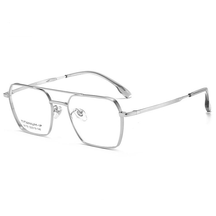 Aissuarvey Men's Full Rim Square Double Bridge Titanium Frame Men Eyeglasses 8179 Full Rim Aissuarvey Eyeglasses Silver CN 