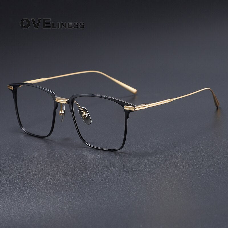 Oveliness Men's Full Rim Square Titanium Eyeglasses Flatiron25 Full Rim Oveliness black gold  