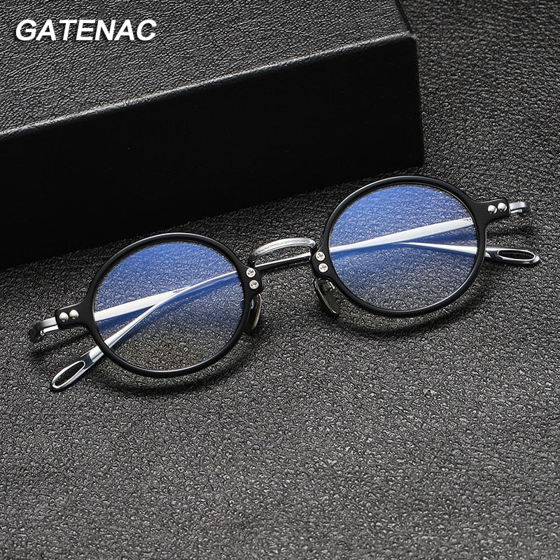 Gatenac Unisex Full Rim Round Acetate Titanium Eyeglasses Gxyj1089 Full Rim Gatenac   