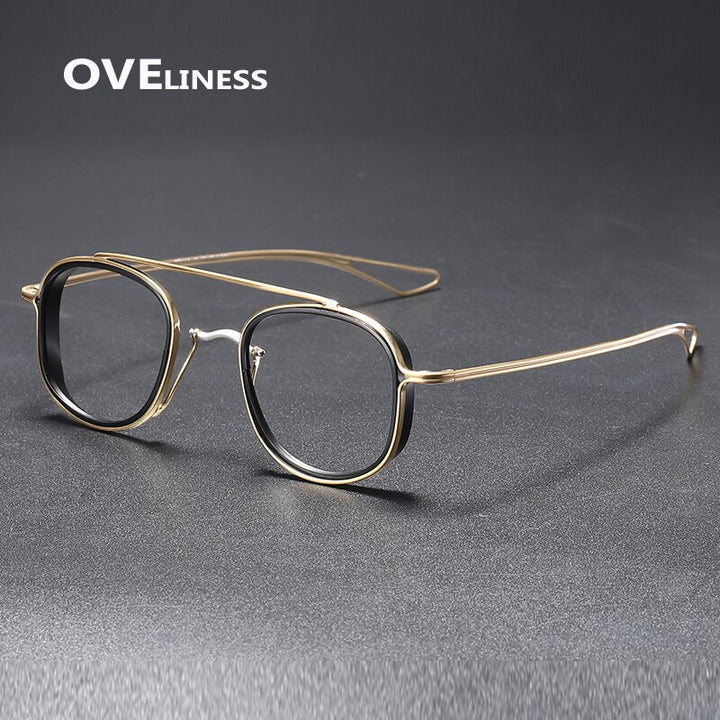 Oveliness Unisex Full Rim Square Double Bridge Titanium Eyeglasses 118 Full Rim Oveliness   