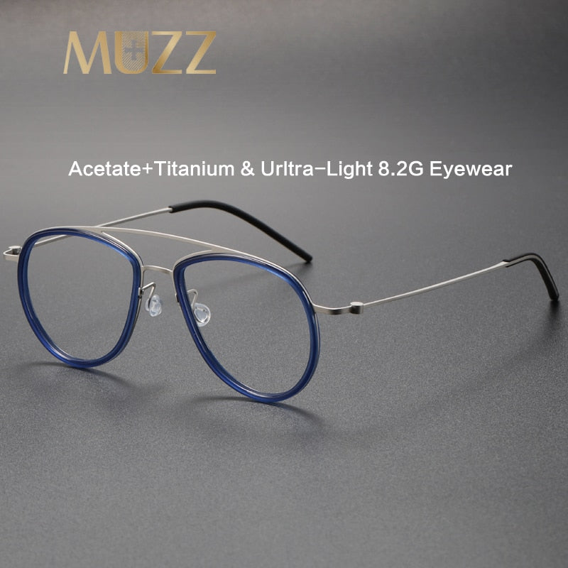 Muzz Unisex Full Rim Oval Double Bridge Titanium Acetate Eyeglasses 5507 Full Rim Muzz   