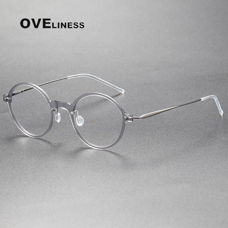 Oveliness Unisex Full Rim Round Screwless Acetate Titanium Eyeglasses 6508 Full Rim Oveliness light grey  