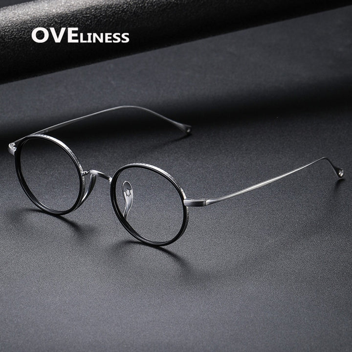 Oveliness Unisex Full Rim Round Acetate Titanium Eyeglasses 7307 Full Rim Oveliness   