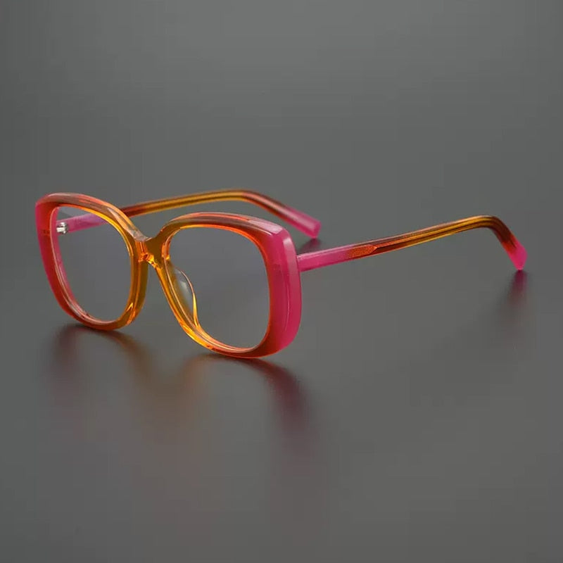 Gatenac Unisex Full Rim Square Cat Eye Acetate Eyeglasses Gxyj981 Full Rim Gatenac Orange Pink  