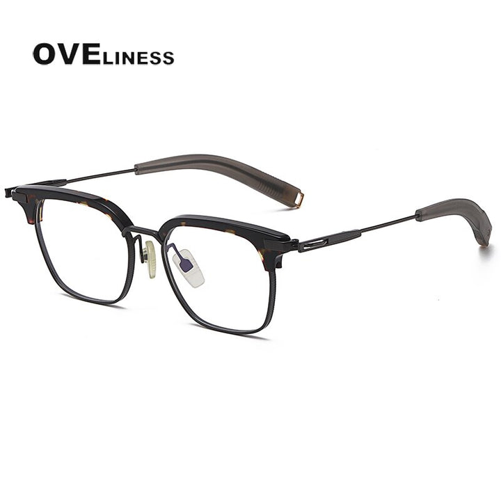 Oveliness Unisex Full Rim Square Titanium Acetate Eyeglasses Dlx107 Full Rim Oveliness tortoise gun  
