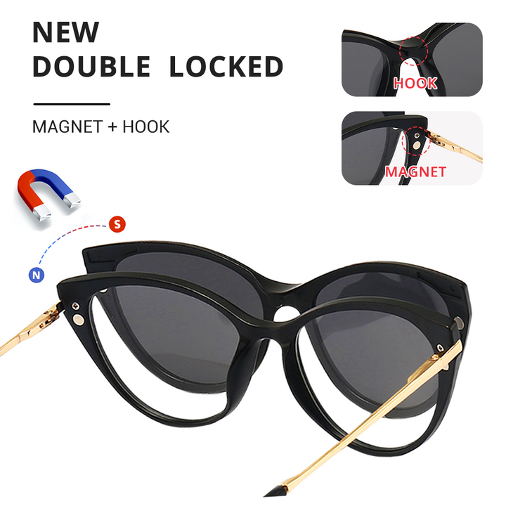 Ralferty Women's Full Rim Oval Cat Eye Acetate Eyeglasses With Clip On Polarized Sunglasses 2353 Clip On Sunglasses Ralferty   