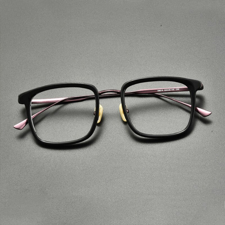 Gatenac Unisex Full Rim Square Titanium Acetate Eyeglasses Gxyj844 Full Rim Gatenac Black Pink  