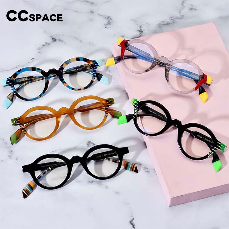 CCspace Unisex Full Rim Round Acetate Eyeglasses 53153 Full Rim CCspace   