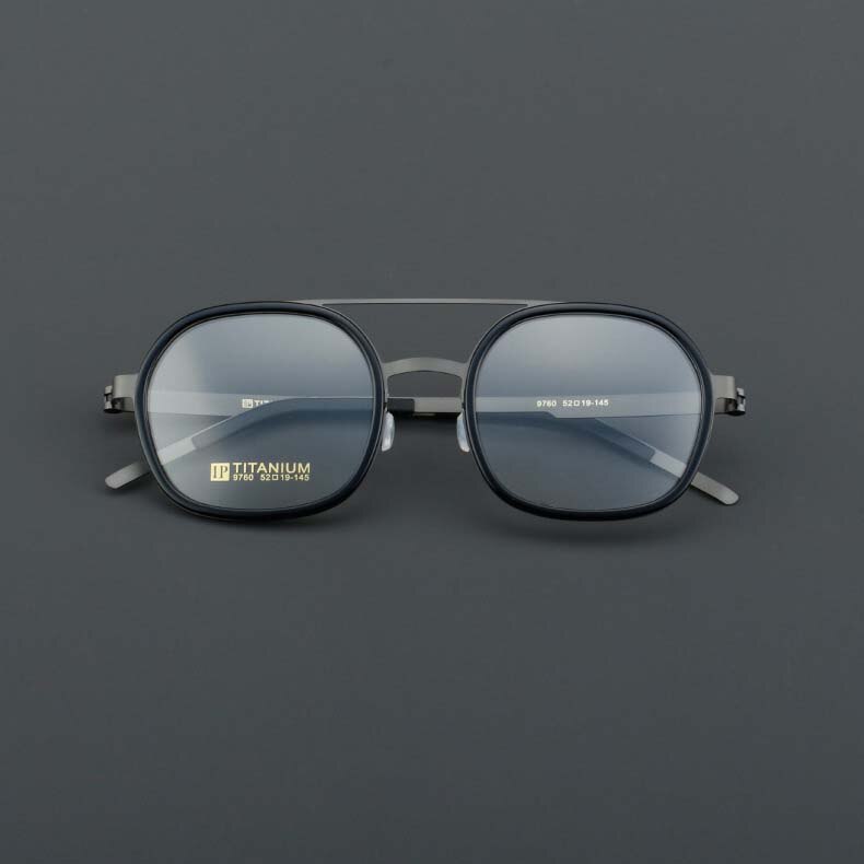 CCspace Women's Full Rim Round Square Double Bridge Titanium Acetate Eyeglasses 55022 Full Rim CCspace BlackGun China 