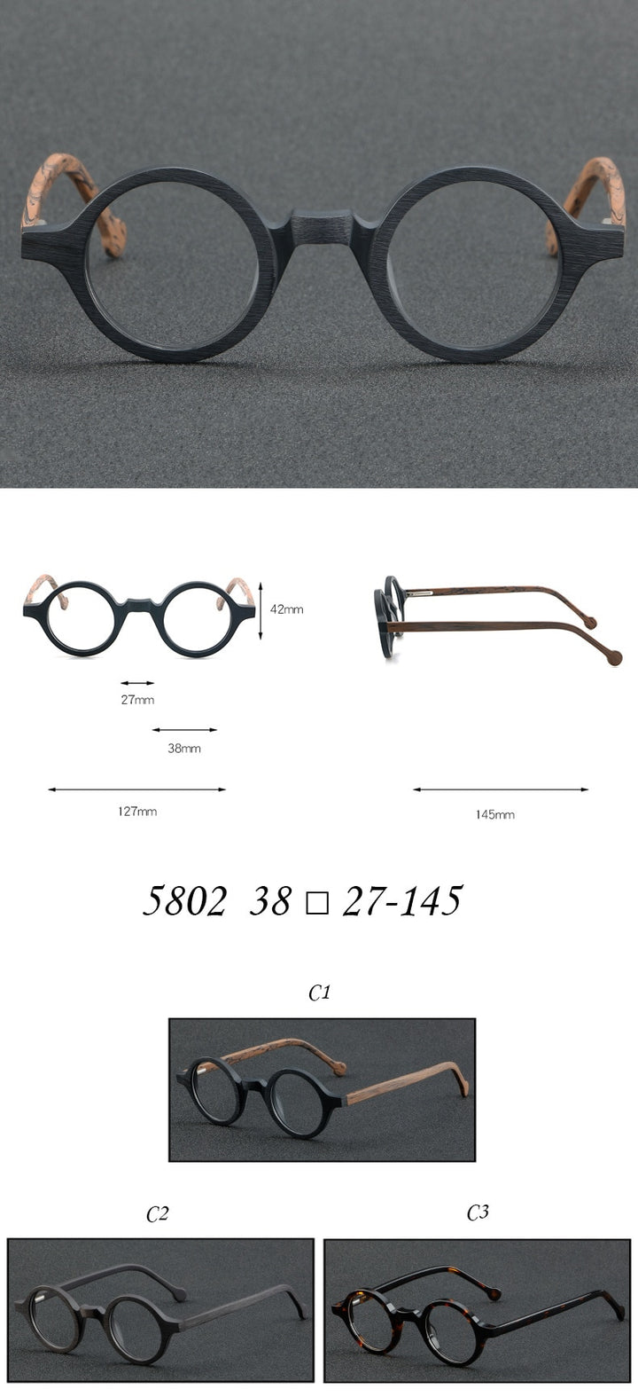 Cubojue Unisex Full Rim Small Round Acetate Myopic Reading Glasses Cl003b Reading Glasses Cubojue   