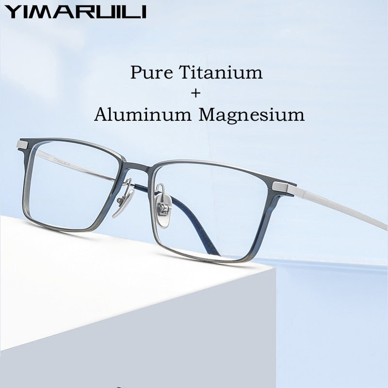 Yimaruili Men's Full Rim Square Aluminum Magnesium Titanium Eyeglasses L8925m Full Rim Yimaruili Eyeglasses   