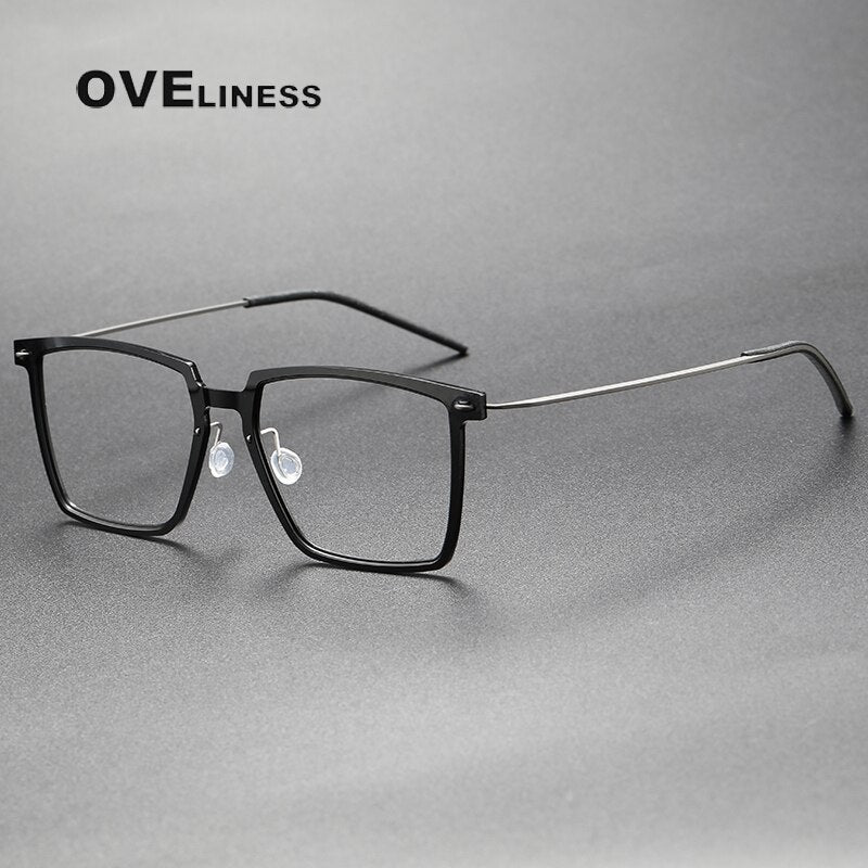 Oveliness Unisex Full Rim Square Acetate Titanium Eyeglasses Full Rim Oveliness shiny black gun  