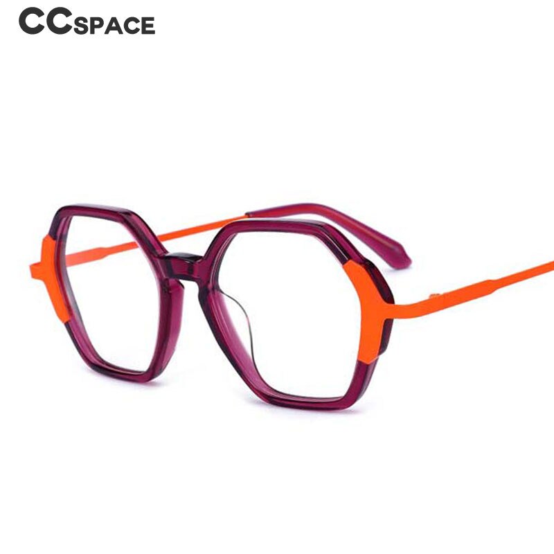 CCspace Unisex Full Rim Polygon Acetate Titanium Eyeglasses 55088 Full Rim CCspace   