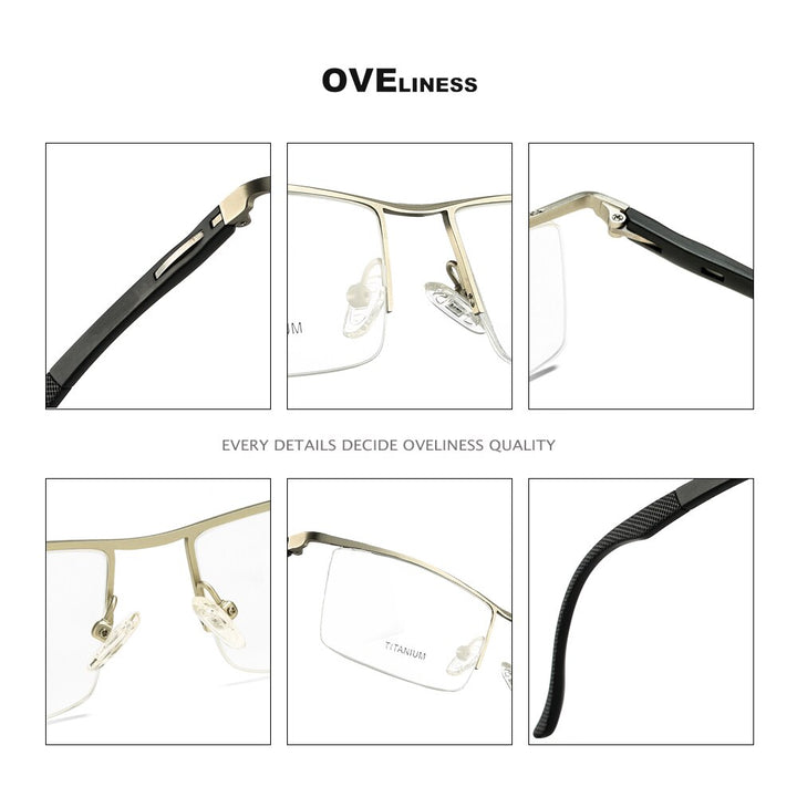 Oveliness Men's Semi Rim Square Screwless Titanium Alloy Eyeglasses 8831 Semi Rim Oveliness   
