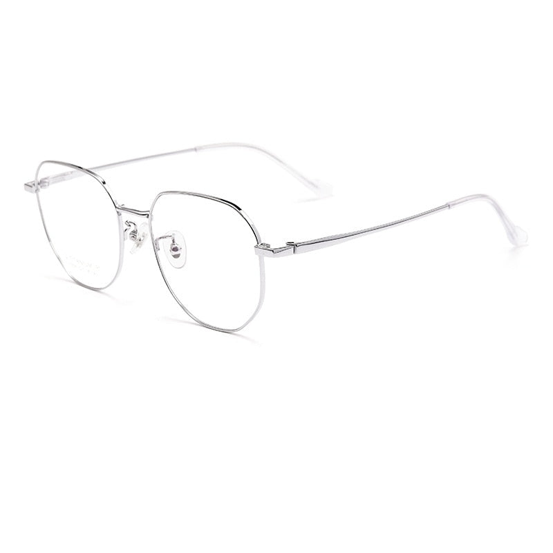 Yimaruili Unisex Full Rim Polygonal Titanium Eyeglasses T808 Full Rim Yimaruili Eyeglasses Silver  