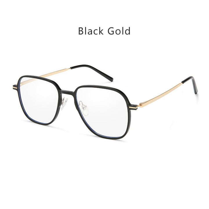 Hdcrafter Men's Full Rim Oversized Square β-Titanium Eyeglasses 6123 Full Rim Hdcrafter Eyeglasses Black Gold  