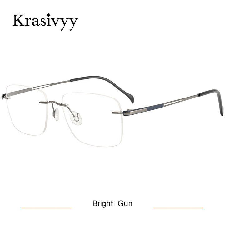 Krasivyy Men's Rimless Square Titanium Eyeglasses Kr8665 Rimless Krasivyy Bright Gun CN 