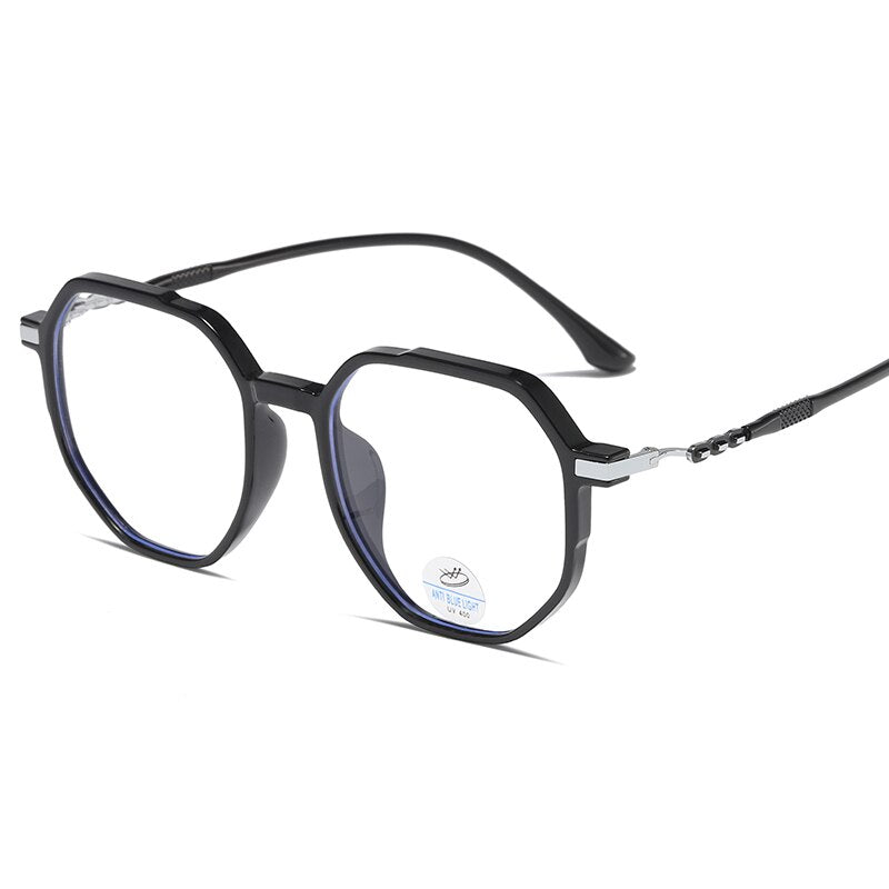 Reven Jate Unisex Full Rim Polygon Oval Tr 90 Eyeglasses 81240 Full Rim Reven Jate matt black  