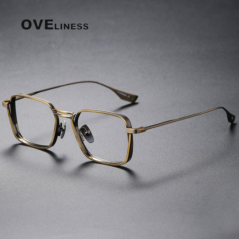 Oveliness Unisex Full Rim Square Double Bridge Titanium Eyeglasses Dlx125 Full Rim Oveliness bronze middle  