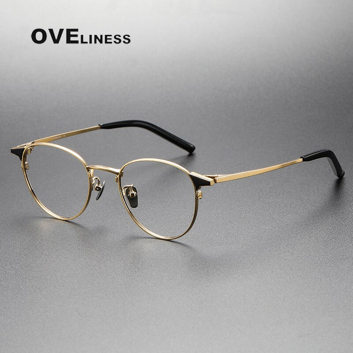 Oveliness Unisex Full Rim Round Titanium Eyeglasses 960 Full Rim Oveliness black gold  