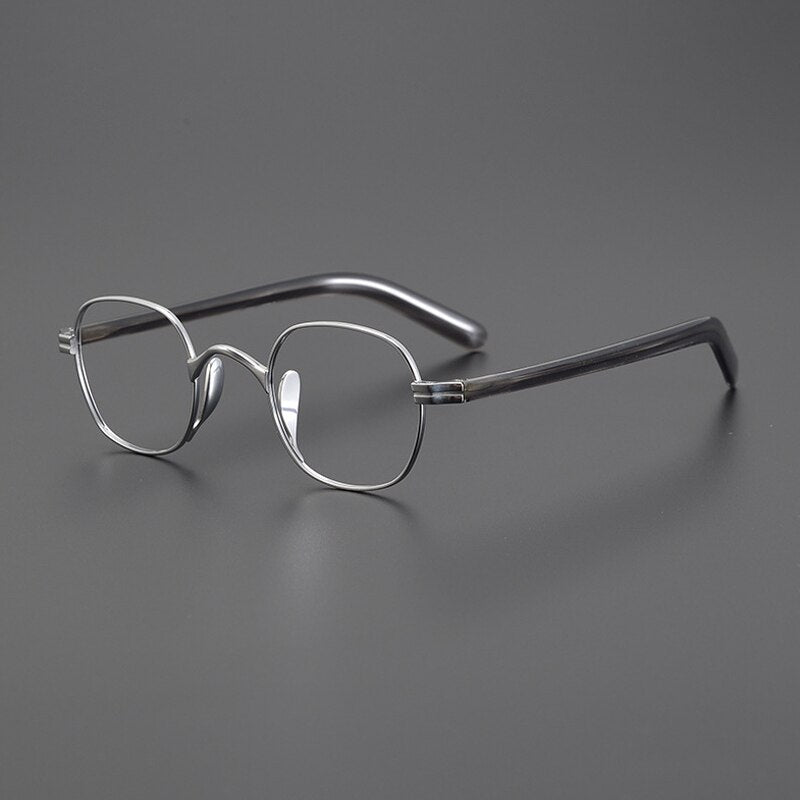 Gatenac Unisex Full Rim Small Square Acetate Titanium Eyeglasses Gxyj1014 Full Rim Gatenac Silver Gray  