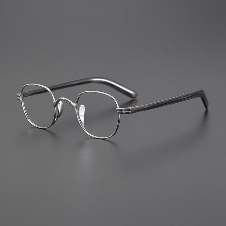 Gatenac Unisex Full Rim Small Square Acetate Titanium Eyeglasses Gxyj1014 Full Rim Gatenac Silver Gray  