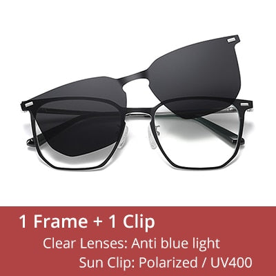 Ralferty Unisex Full Rim Square Alloy Acetate Eyeglasses With Clip On Polarized Sunglasses D8201 Clip On Sunglasses Ralferty C05 Silver Black China As picture