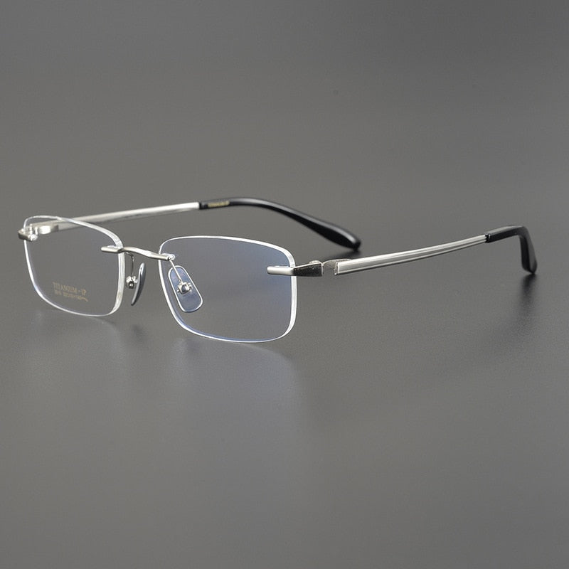 Muzz Men's Rimless Square Titanium Eyeglasses W9010 Rimless Muzz Silver  