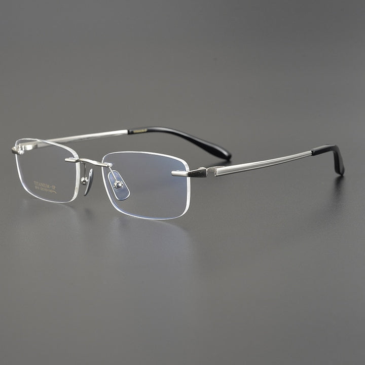Muzz Men's Rimless Square Titanium Eyeglasses W9010 Rimless Muzz Silver  