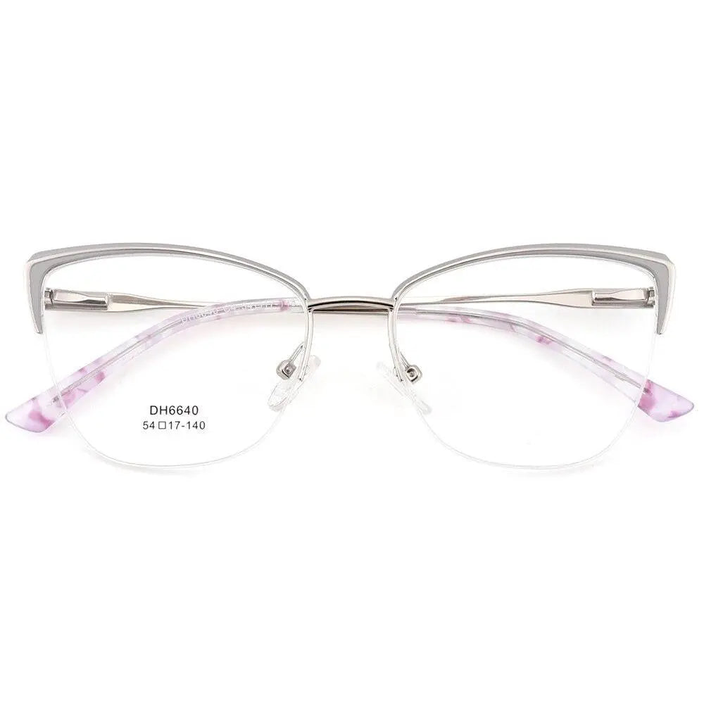Laoyehui Women's Full Rim Square Cat Eye Alloy Hyperopic Reading Glasses Anti Blue Light 6640 - Grey