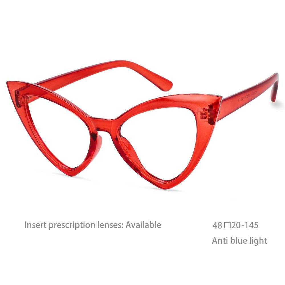 CCSpace Women's Full Rim Oversized Cat Eye Resin Frame Eyeglasses 54419 Full Rim CCspace China Red 